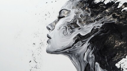 Abstract woman's portrait in black and white on white background