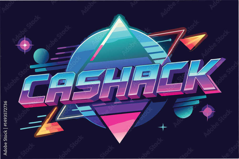 Poster Colorful vector illustration featuring a retro design with geometric shapes and vibrant colors that evoke a futuristic theme ideal for gaming or digital art contexts