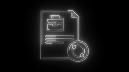 Neon style resume update icon animation on black background for career and employment