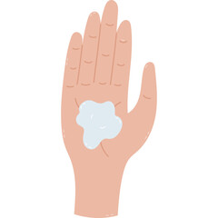 Simple cartoon palm with sunscreen. Lovely hand drawn clipart of sunblock cream. Skincare and bodycare at summertime. Sun protection, beauty routine concept isolated on white background.