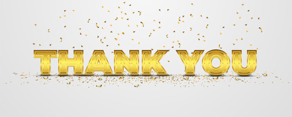 Thank you card with golden text and confetti on the floor. Luxurious writing expresses gratitude, recognition, and appreciation