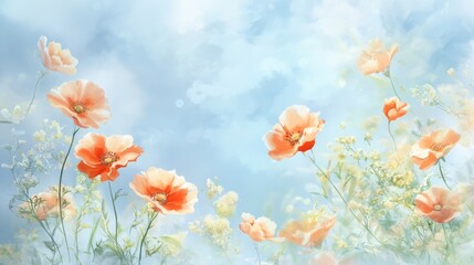 Obraz premium A lovely spring scene with blurry apricot flowers against a light blue sky. Perfect for Easter cards or spring greetings with space for your message. 
