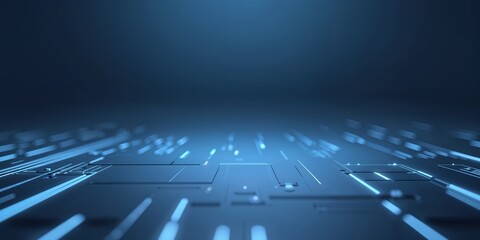 Obraz premium Digital circuit pattern with glowing lines, showcasing advanced technology in a dark environment