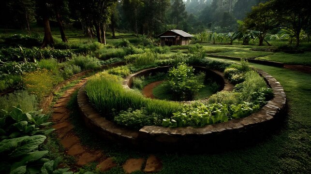 Organic herb spiral garden native species and permaculture design strategies in wide farm context