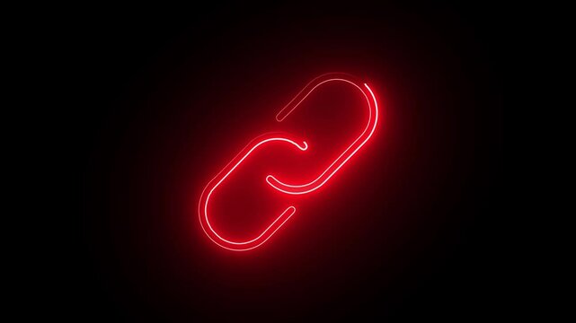 Red Neon Unlink Symbol Animation on Black Screen. Red Neon Unlink Icon Loop on Dark Background. 