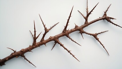 Fototapeta premium Branch of dry roses. Isolated thorny branch on a white backdrop.