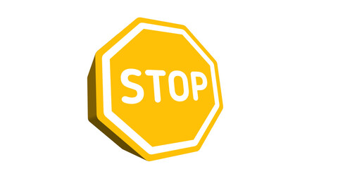 3D Yellow STOP Sign Icon with Bold White Text – Octagon Road Warning Graphic