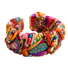 Artistic Woven Bracelet with an Eclectic Pattern of Colorful Beads Isolated on Transparent Background