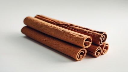 Isolated cinnamon sticks against a white backdrop