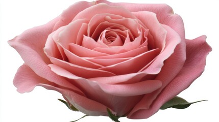 A pink rose, also called a Bulgarian rose, is open on a white background. The image has a cutout path.
