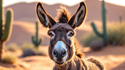Snapshot of a funny donkey in a desert setting