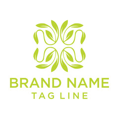 Abstract green logo featuring a symmetrical floral or leaf-like design. Organic and elegant, suggesting nature, growth, or beauty.