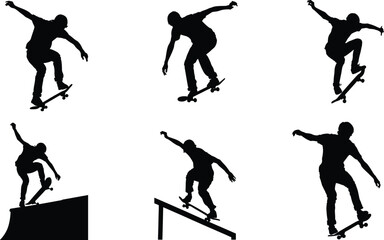 Obraz premium Vector Illustration: Skateboarder Silhouettes for Urban and Sports Design