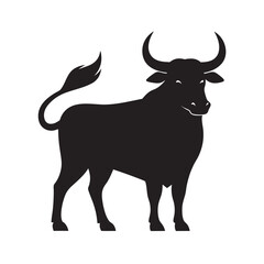 Bull With Impressive Long Horns Silhouette
