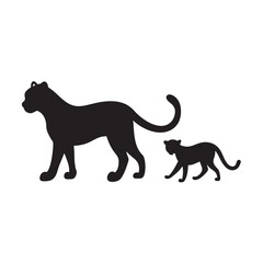 Young Cheetah Staying Near Mother Silhouette