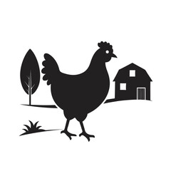 Chicken Walking Around Farmyard Silhouette