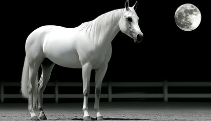 White Horse Under Full Moon