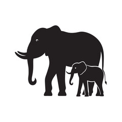 Elephant Mother Walking With Calf Silhouette