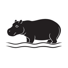 Hippo Wading In Water Scene Silhouette