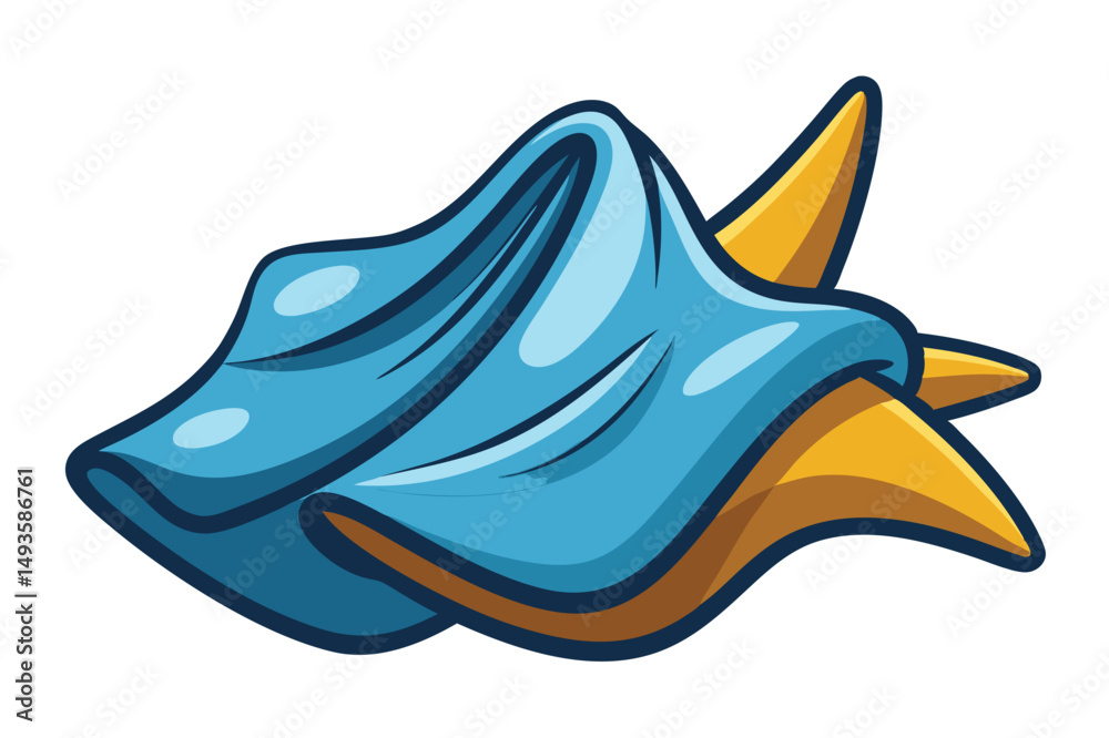 Poster colorful vector illustration of a folded blue blanket draped over a yellow object, showcasing a play