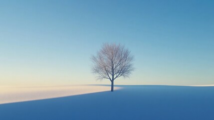 Solitary Tree in a Snowy Landscape: A Winter's Serenity