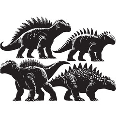 Black Color Ankylosaurus Silhouette Vector Illustration, Solid White Background. minimal vector design