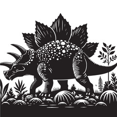 Fototapeta premium Black Color Ankylosaurus Silhouette Vector Illustration, Solid White Background. minimal vector design