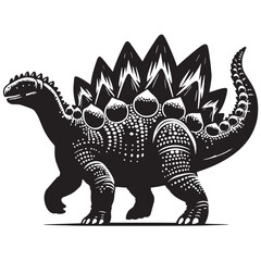 Black Color Ankylosaurus Silhouette Vector Illustration, Solid White Background. minimal vector design