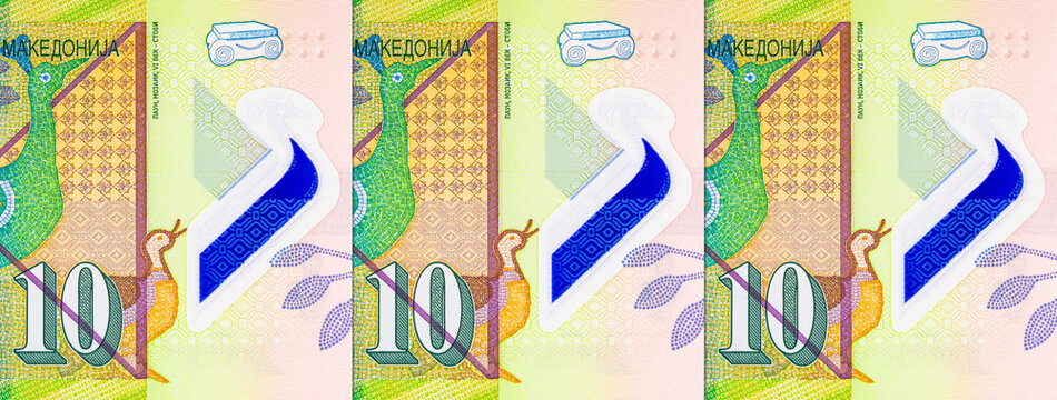 Polymer money. Banknote 10 denars Macedonia, 2020. Currency of Macedonia