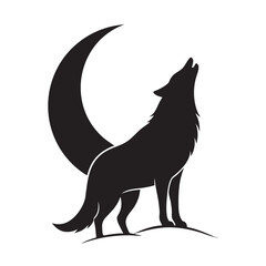 Wolf Howling Toward The Moon Silhouette