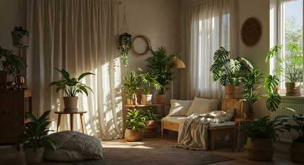 Sunlit room with houseplants