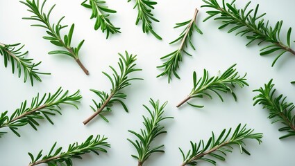 Rosemary Leaves Falling Against a Background