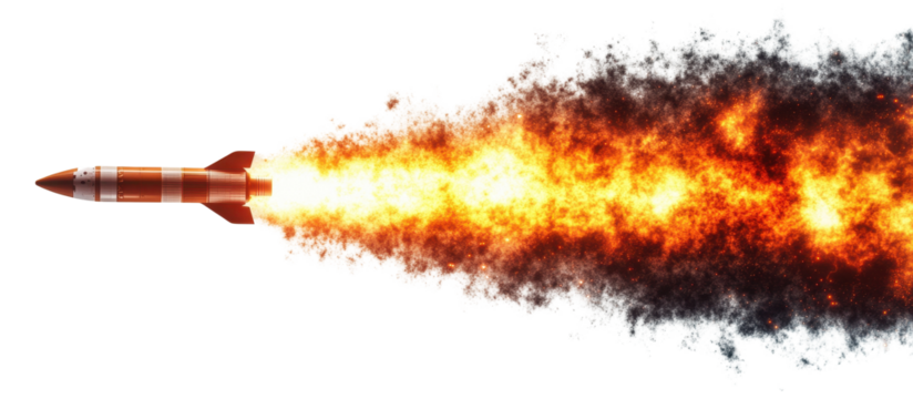 Take of space rocket launch png Isolated on white transparent background