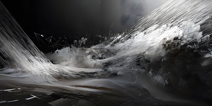 Abstract grayscale landscape with flowing lines.