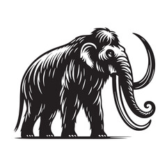 Obraz premium Black Color Mastodon Silhouette Vector Illustration, Solid White Background. minimal vector design