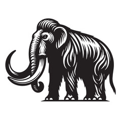 Black Color Mastodon Silhouette Vector Illustration, Solid White Background. minimal vector design