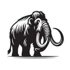 Black Color Mastodon Silhouette Vector Illustration, Solid White Background. minimal vector design