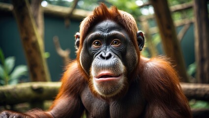 Fototapeta premium amusing adult orangutan within a zoo