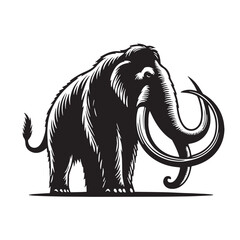 Black Color Mastodon Silhouette Vector Illustration, Solid White Background. minimal vector design