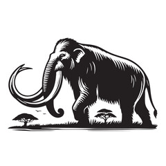 Black Color Mastodon Silhouette Vector Illustration, Solid White Background. minimal vector design