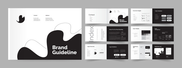 Black White Brand Manual Design, Brand Guideline Template, Guideline Design