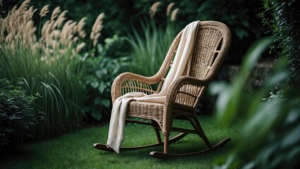 Garden furnishings set against a backdrop of vibrant greenery.