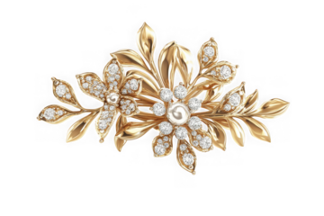 Exquisite gold floral brooch with diamond accents jewelry fashion accessory elegant design isolated on transparent background