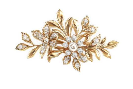 Exquisite gold floral brooch with diamond accents jewelry fashion accessory elegant design isolated on transparent background