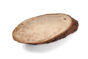 beige wood cut in the shape of a plate isolated on a white background