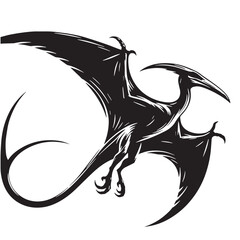 Black Color Pteranodon Silhouette Vector Illustration, Solid White Background. minimal vector design © blackworld