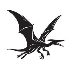 Black Color Pteranodon Silhouette Vector Illustration, Solid White Background. minimal vector design © blackworld