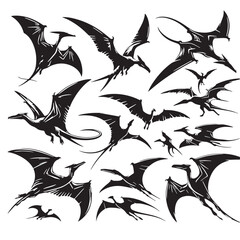 Black Color Pteranodon Silhouette Vector Illustration, Solid White Background. minimal vector design © blackworld
