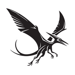 Black Color Pteranodon Silhouette Vector Illustration, Solid White Background. minimal vector design © blackworld