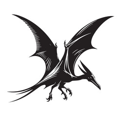 Black Color Pteranodon Silhouette Vector Illustration, Solid White Background. minimal vector design © blackworld